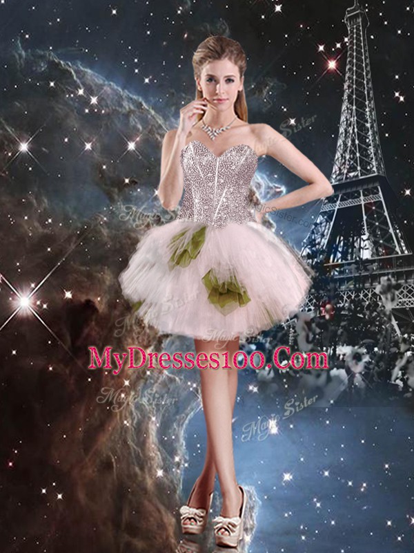 High Class Champagne Lace Up Sweetheart Beading and Ruffled Layers and Sequins Sweet 16 Dress Tulle Sleeveless