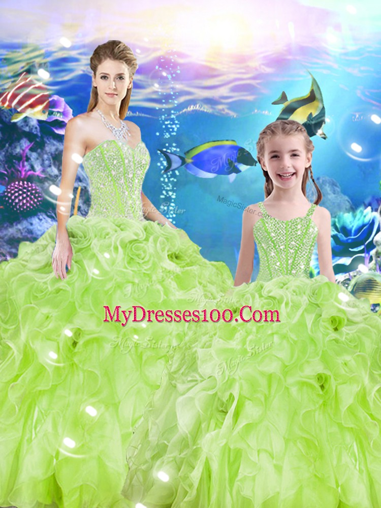 Pretty Organza Lace Up Quinceanera Dress Sleeveless Floor Length Beading and Ruffles