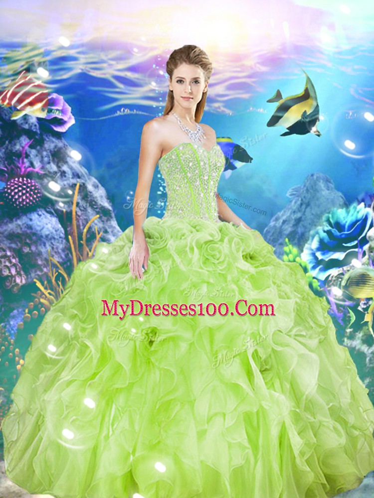 Pretty Organza Lace Up Quinceanera Dress Sleeveless Floor Length Beading and Ruffles
