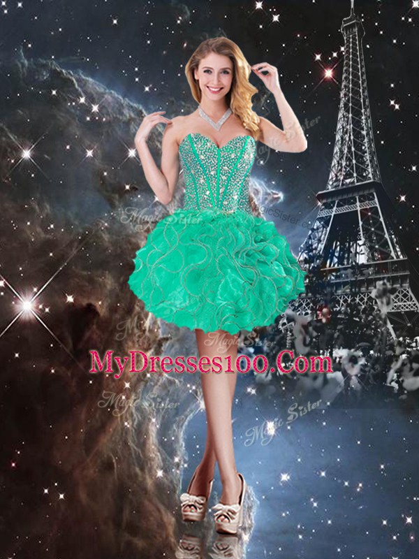 Floor Length Lace Up Sweet 16 Dress Turquoise for Military Ball and Sweet 16 and Quinceanera with Beading and Ruffles