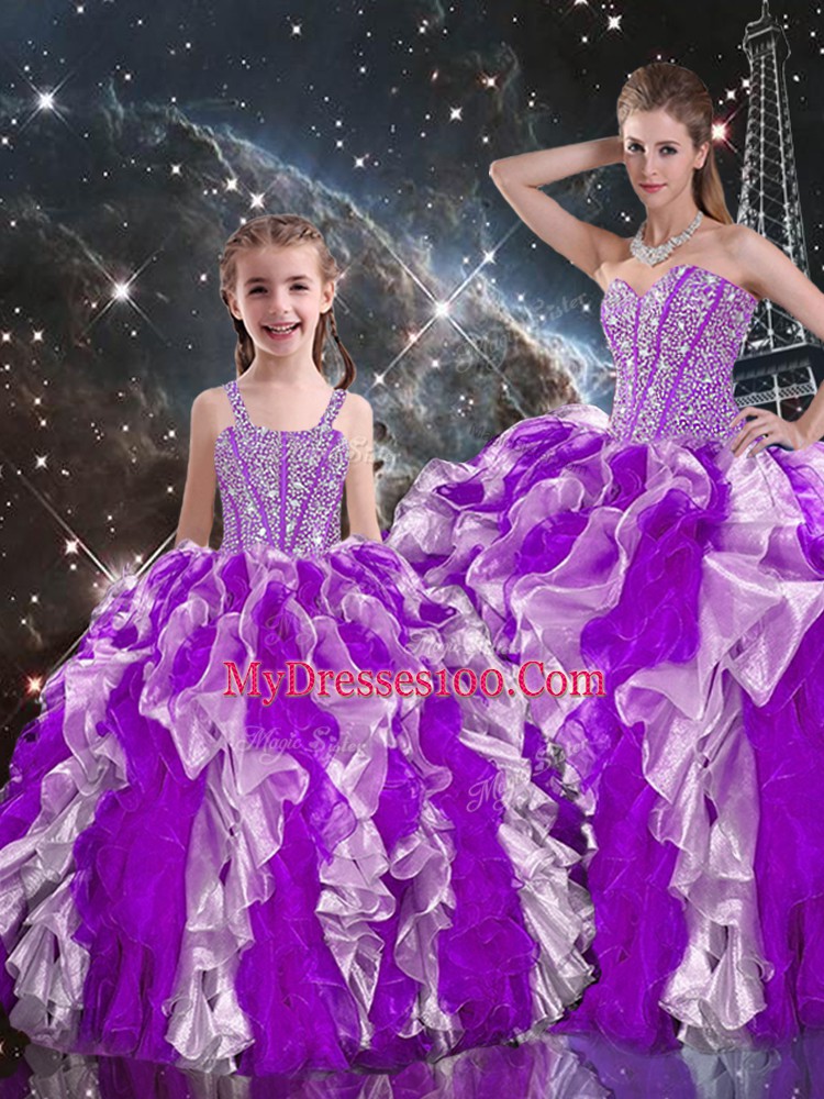 Multi-color Sweetheart Neckline Beading and Ruffles Quinceanera Dress Sleeveless Lace Up