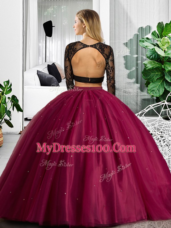 Long Sleeves Floor Length Lace and Ruching Backless 15 Quinceanera Dress with Dark Green
