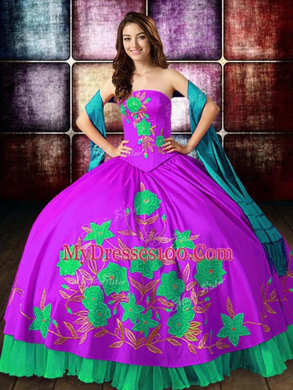 Smart Multi-color Strapless Neckline Embroidery Quinceanera Gown Sleeveless Lace Up