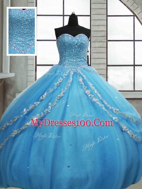 Sleeveless Beading and Appliques and Sequins Lace Up 15th Birthday Dress