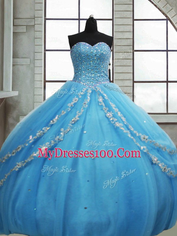 Sleeveless Beading and Appliques and Sequins Lace Up 15th Birthday Dress