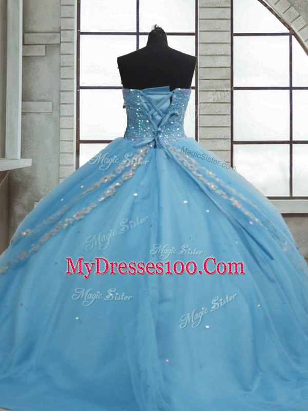 Sleeveless Beading and Appliques and Sequins Lace Up 15th Birthday Dress