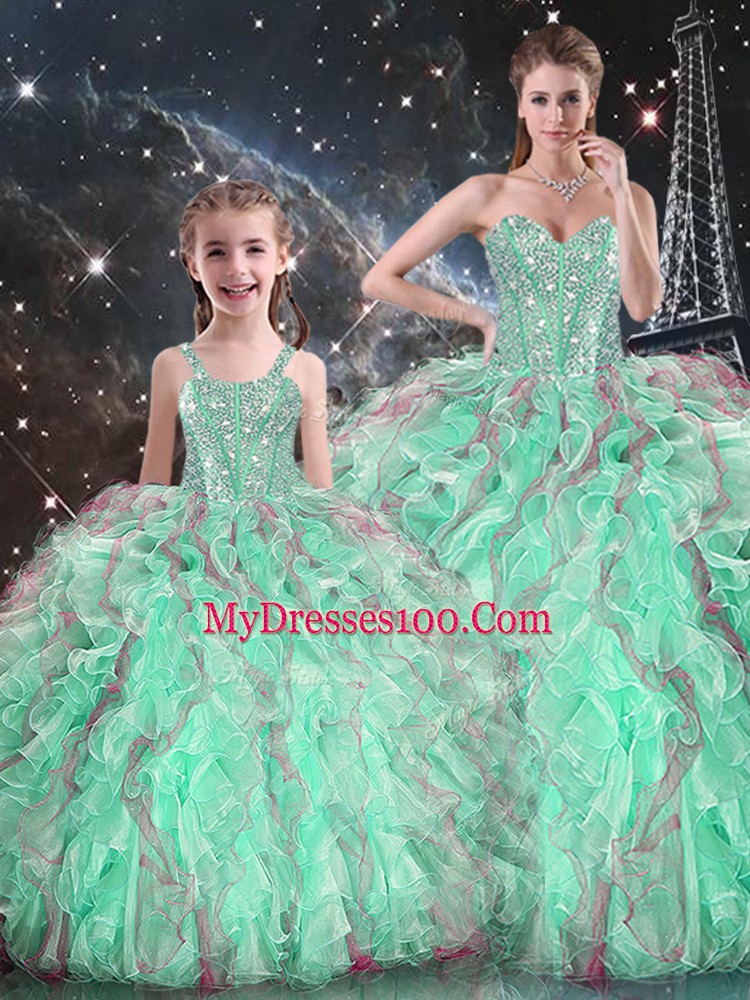 Lovely Sweetheart Sleeveless Lace Up Quince Ball Gowns Turquoise Organza