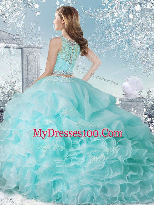 Deluxe Floor Length Peach Sweet 16 Quinceanera Dress Scoop Sleeveless Clasp Handle