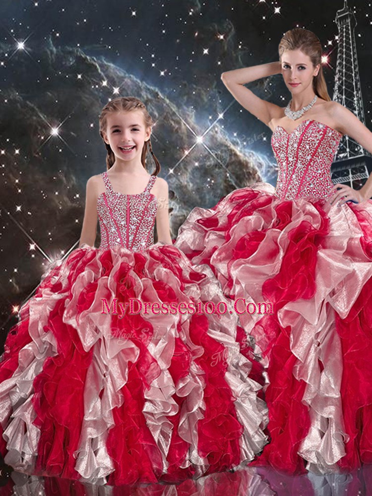 Floor Length Ball Gowns Sleeveless Multi-color Quince Ball Gowns Lace Up