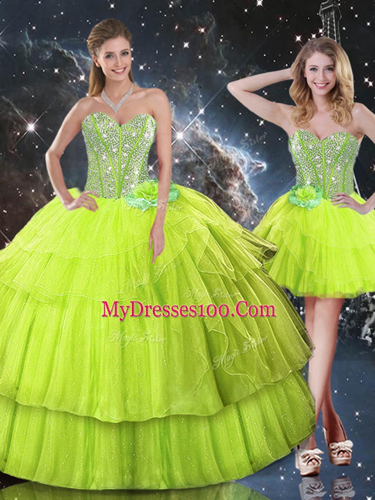 Sleeveless Lace Up Floor Length Ruffled Layers Vestidos de Quinceanera