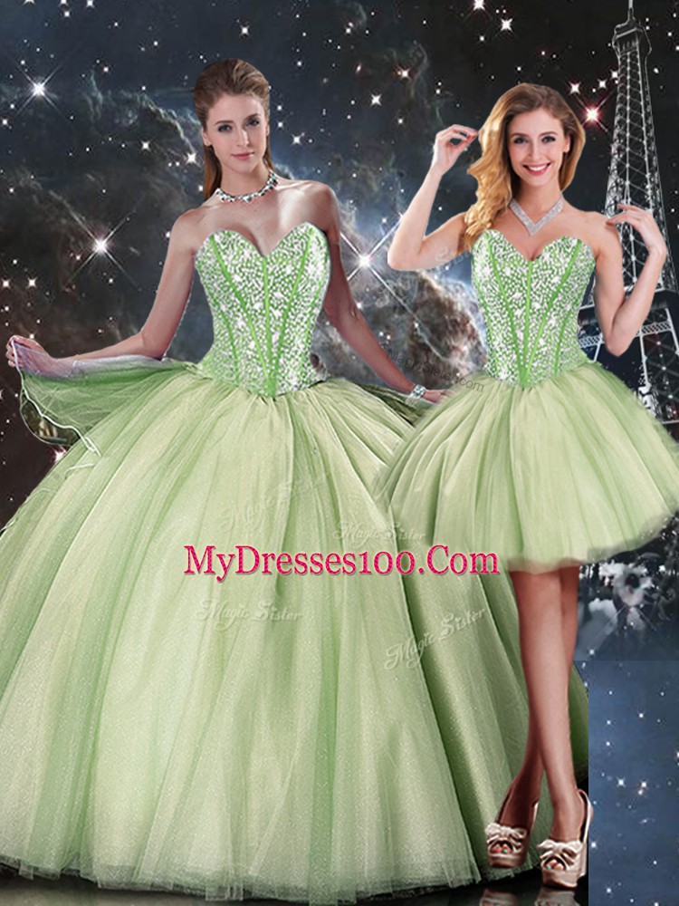 Glorious Yellow Green Sweetheart Neckline Beading 15 Quinceanera Dress Sleeveless Lace Up