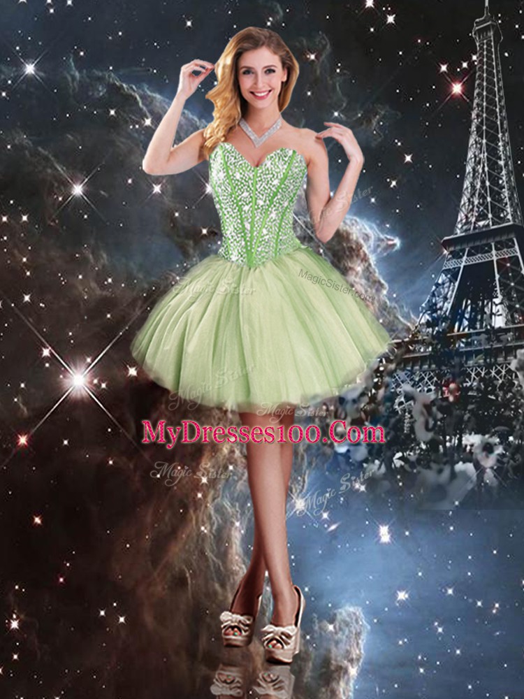 Glorious Yellow Green Sweetheart Neckline Beading 15 Quinceanera Dress Sleeveless Lace Up