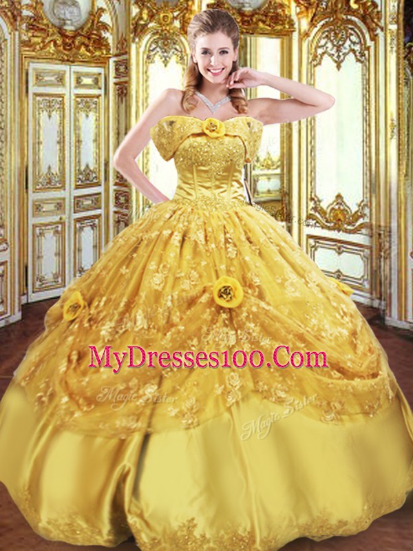 Free and Easy Gold Sleeveless Tulle Lace Up Ball Gown Prom Dress for Military Ball and Sweet 16 and Quinceanera