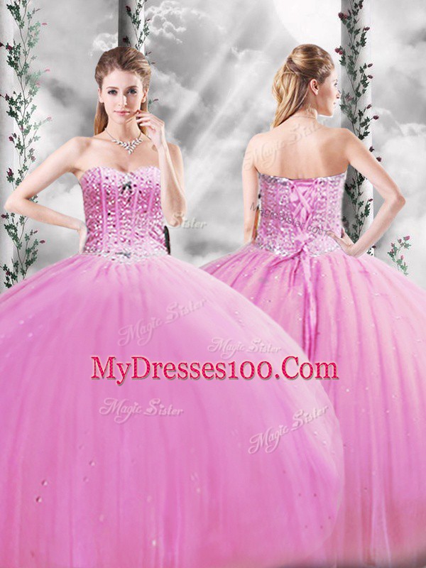 Spectacular Sweetheart Sleeveless Tulle Sweet 16 Dress Beading Lace Up