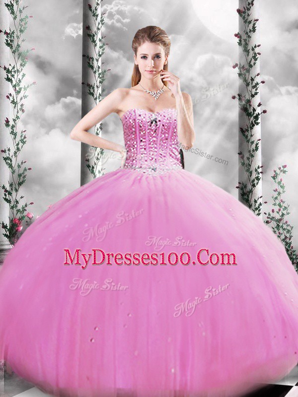 Spectacular Sweetheart Sleeveless Tulle Sweet 16 Dress Beading Lace Up