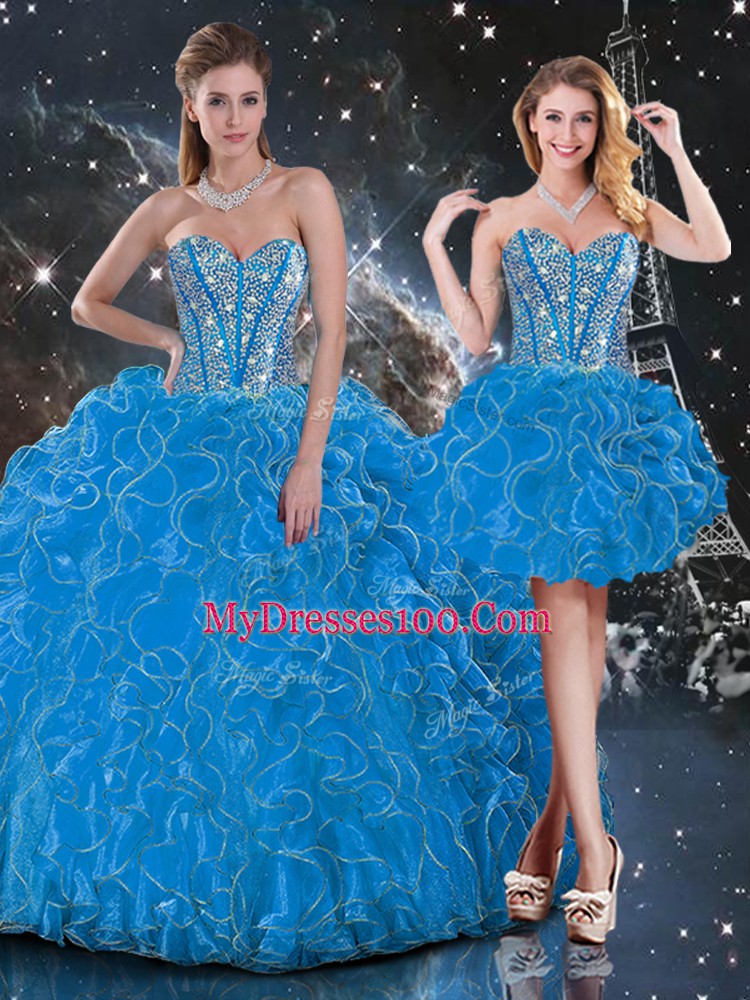 Romantic Beading and Ruffles Quinceanera Dress Baby Blue Lace Up Sleeveless Floor Length