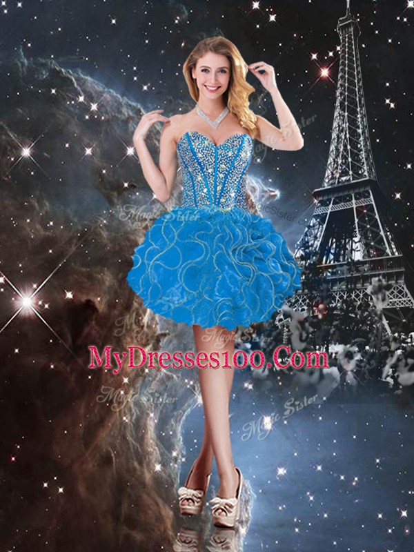 Romantic Beading and Ruffles Quinceanera Dress Baby Blue Lace Up Sleeveless Floor Length