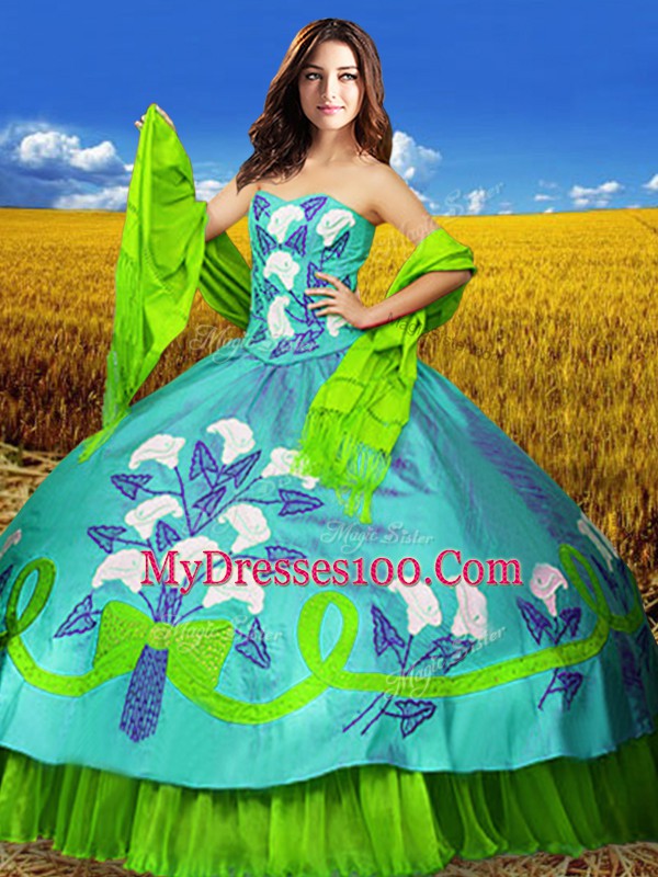 Customized Multi-color Sleeveless Floor Length Embroidery Lace Up 15 Quinceanera Dress
