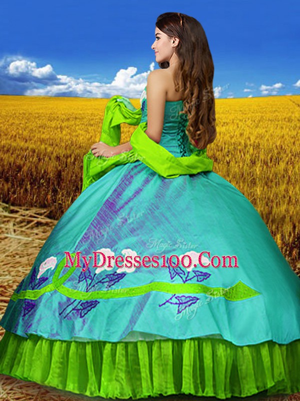 Customized Multi-color Sleeveless Floor Length Embroidery Lace Up 15 Quinceanera Dress