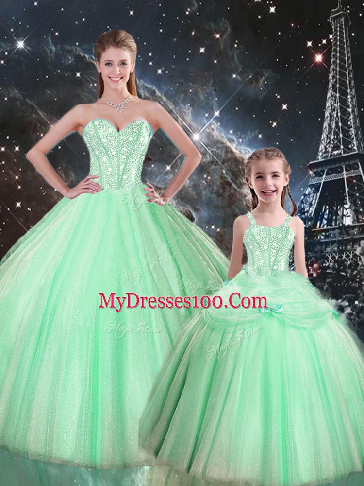 Sleeveless Beading Lace Up Quinceanera Gowns