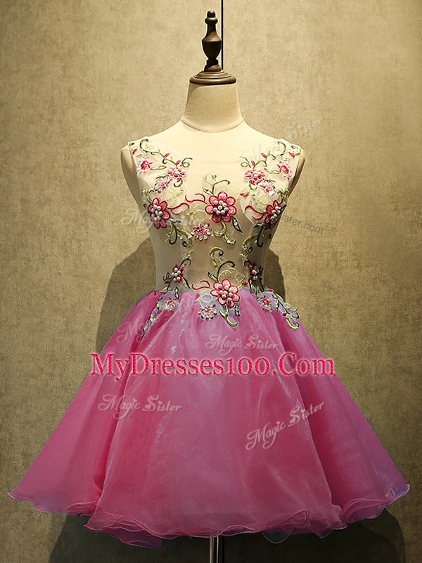 On Sale Mini Length A-line Sleeveless Hot Pink Prom Dresses Lace Up