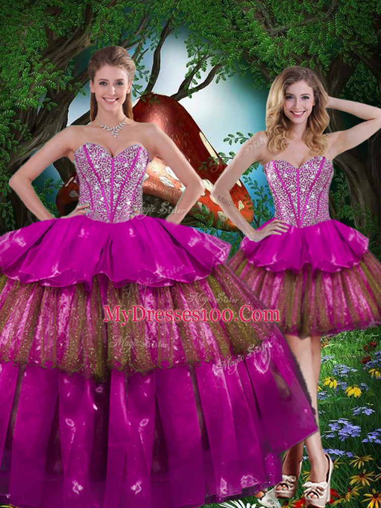 Multi-color Sleeveless Beading and Ruffled Layers and Sequins Floor Length Quinceanera Dress