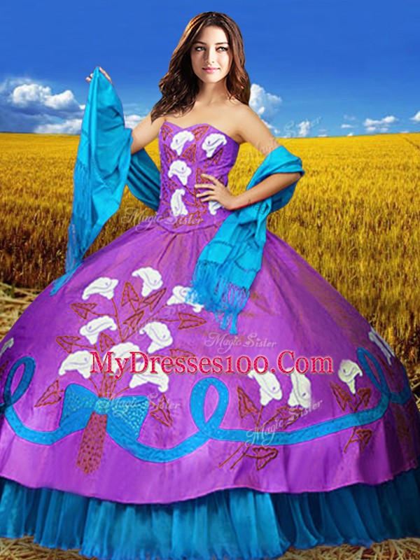 Multi-color Sweetheart Lace Up Embroidery Quinceanera Dresses Sleeveless