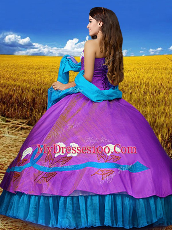 Multi-color Sweetheart Lace Up Embroidery Quinceanera Dresses Sleeveless