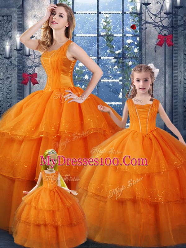 Ruffled Layers Quinceanera Dresses Orange Lace Up Sleeveless Floor Length
