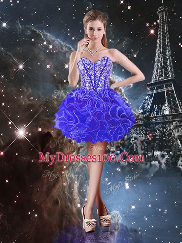 Cheap Floor Length Lace Up Quinceanera Gowns Blue for Military Ball and Sweet 16 and Quinceanera with Beading and Ruffles