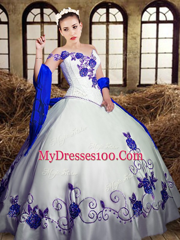 Classical White Ball Gowns Taffeta Sweetheart Sleeveless Embroidery Floor Length Lace Up Quinceanera Gowns