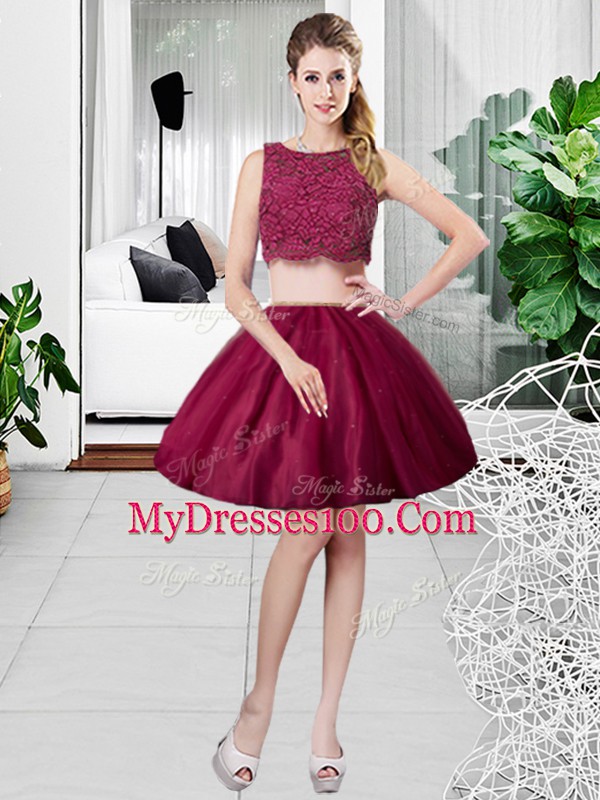 Flare Two Pieces Sweet 16 Dresses Fuchsia Scoop Tulle Sleeveless Floor Length Zipper