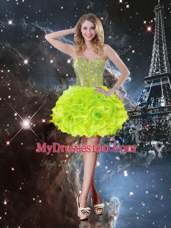 Eye-catching Yellow Green Sweetheart Neckline Beading and Ruffles Sweet 16 Quinceanera Dress Sleeveless Lace Up
