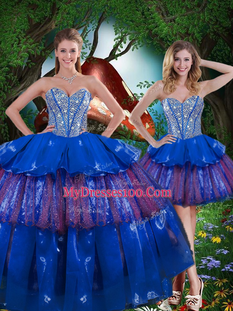 Hot Sale Multi-color Ball Gowns Beading and Ruffled Layers and Sequins Quinceanera Dress Lace Up Organza Sleeveless Floor Length