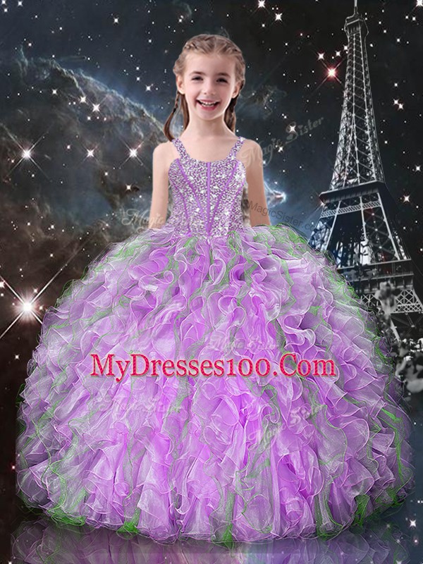 Organza Sleeveless Floor Length 15 Quinceanera Dress and Beading and Ruffles
