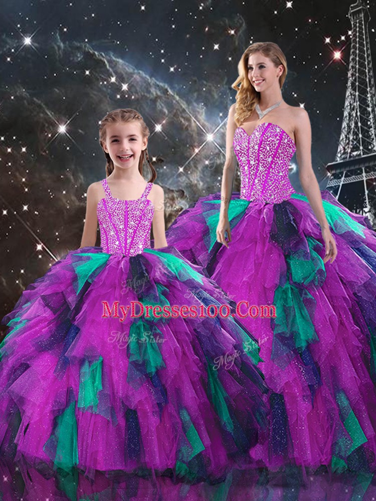 Floor Length Multi-color Quince Ball Gowns Sweetheart Sleeveless Lace Up