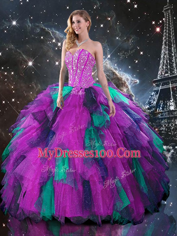 Floor Length Multi-color Quince Ball Gowns Sweetheart Sleeveless Lace Up