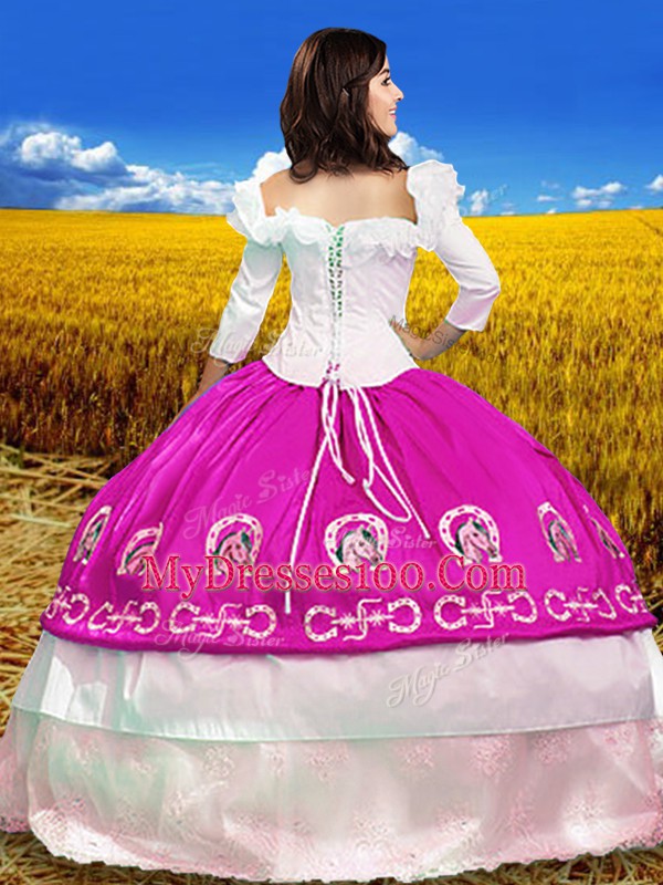 Multi-color Lace Up Sweet 16 Quinceanera Dress Embroidery 3 4 Length Sleeve Floor Length