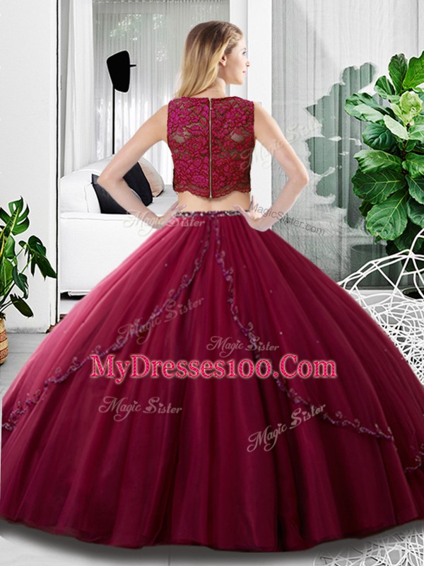 Olive Green Two Pieces Tulle Scoop Sleeveless Lace and Ruching Floor Length Zipper Quinceanera Dresses