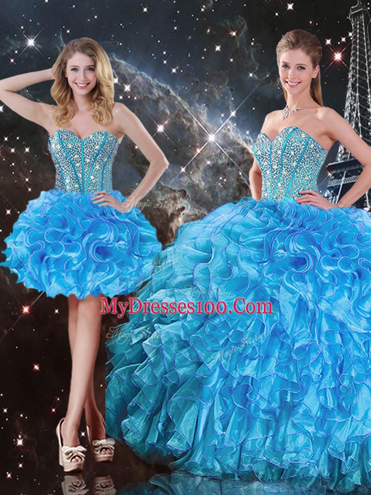 Organza Sleeveless Floor Length Vestidos de Quinceanera and Beading and Ruffles