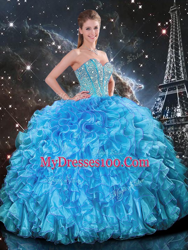 Organza Sleeveless Floor Length Vestidos de Quinceanera and Beading and Ruffles