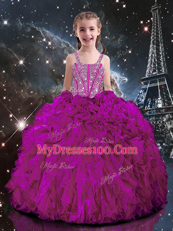 Floor Length Fuchsia Quinceanera Gowns Sweetheart Sleeveless Lace Up