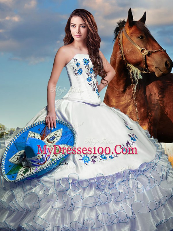 Excellent Square Sleeveless Lace Up Ball Gown Prom Dress White Organza