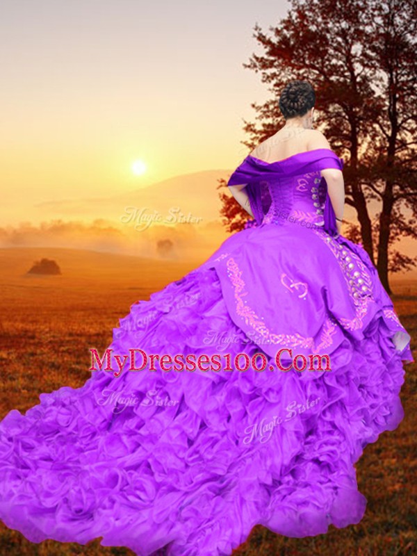 Lavender Vestidos de Quinceanera Sweetheart Sleeveless Brush Train Lace Up