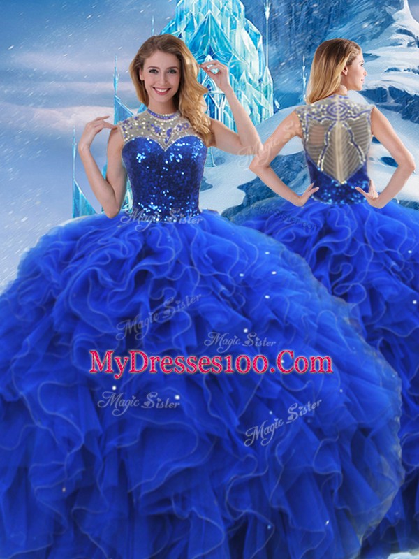 Modern Floor Length Ball Gowns Sleeveless Royal Blue Sweet 16 Dress Zipper