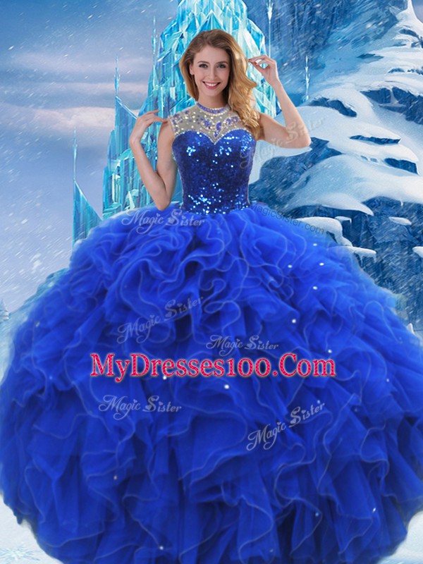 Modern Floor Length Ball Gowns Sleeveless Royal Blue Sweet 16 Dress Zipper