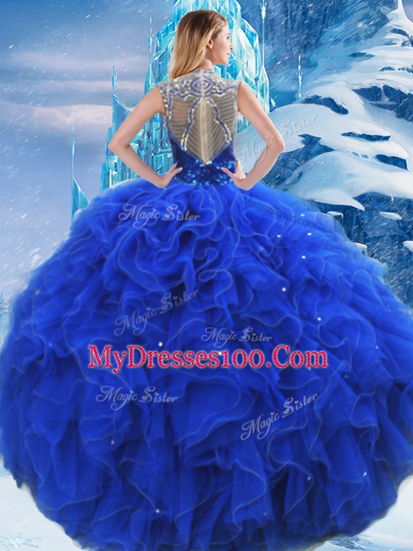 Modern Floor Length Ball Gowns Sleeveless Royal Blue Sweet 16 Dress Zipper