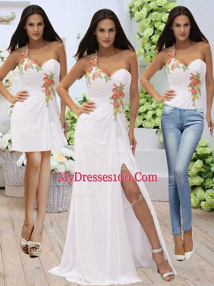 Floor Length Zipper Prom Dresses White for Prom and Party with Appliques