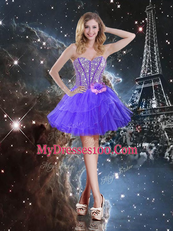 Purple Sweetheart Neckline Beading and Ruffled Layers 15 Quinceanera Dress Sleeveless Lace Up