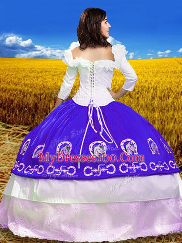 Off The Shoulder 3 4 Length Sleeve Taffeta Vestidos de Quinceanera Embroidery Lace Up